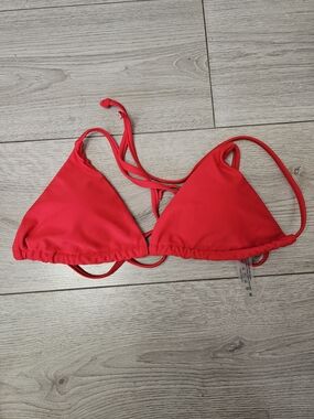 Vibrant Red Triangle Bikini Top Adjustable Halter Swimsuit Top Size Medium